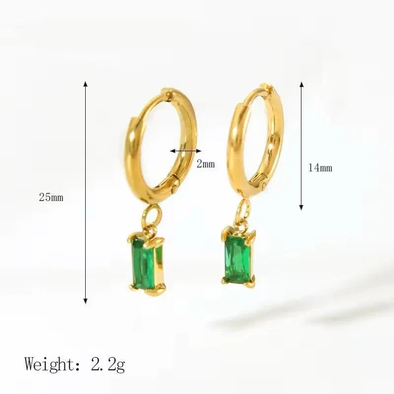 Emerald Drop Hoop Earrings Earings