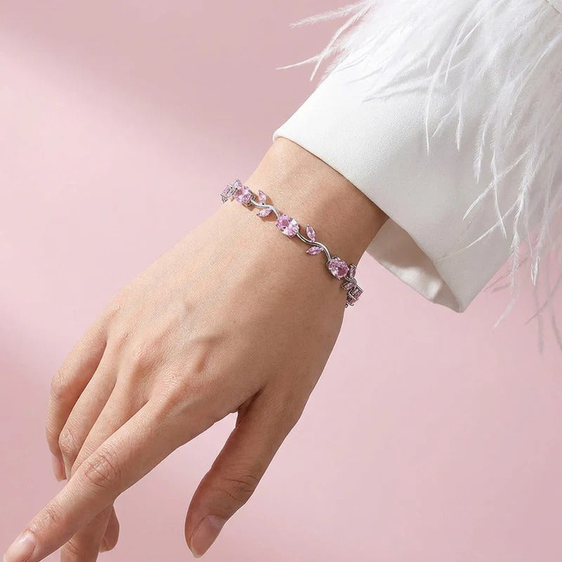 Silver Pink Studded Tulip Bracelet