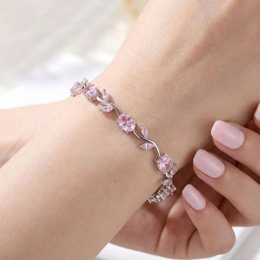 Silver Pink Studded Tulip Bracelet - Aesthla
