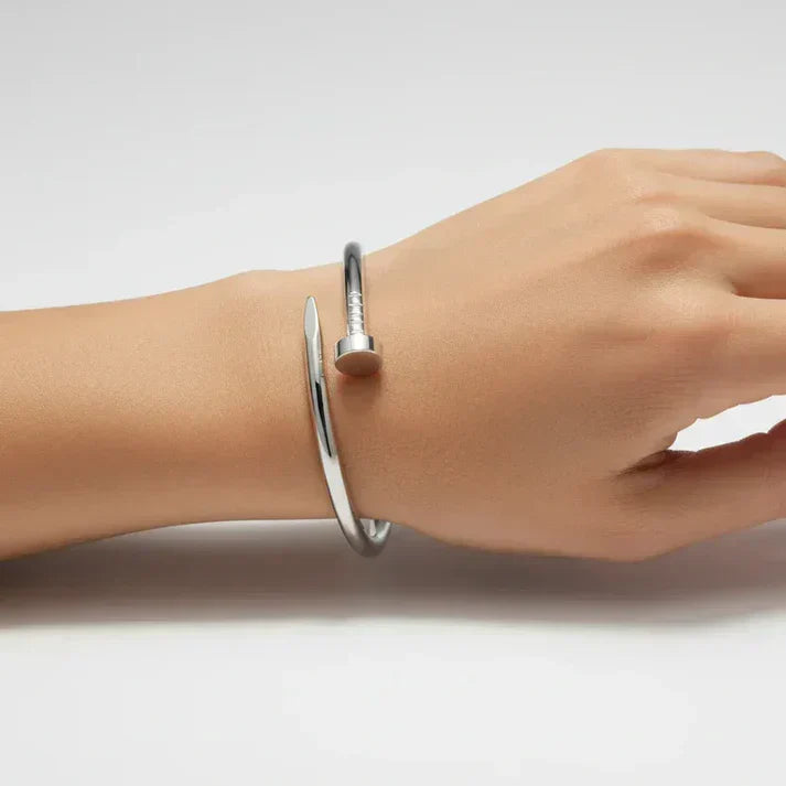Aesthla tarnish resistant silver bracelet on wrist