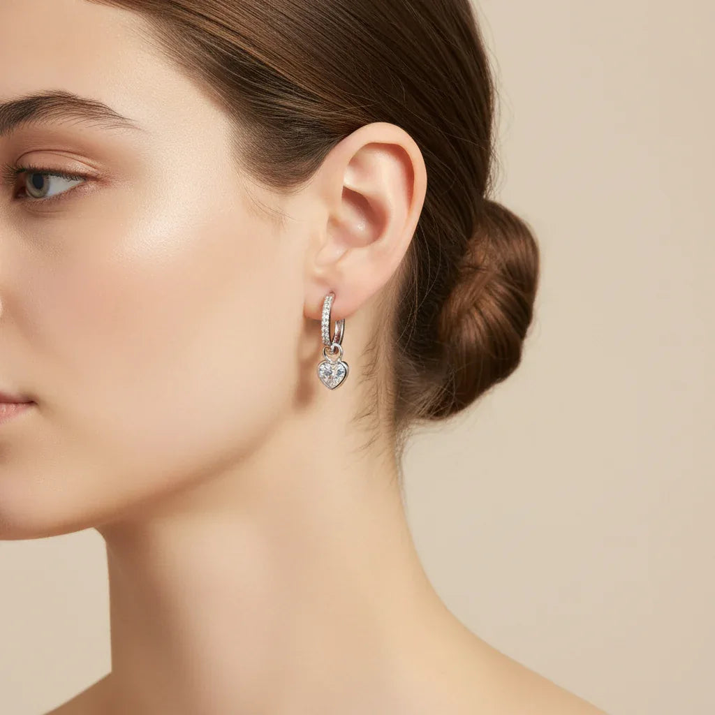 Silver Heart Dangle Earrings