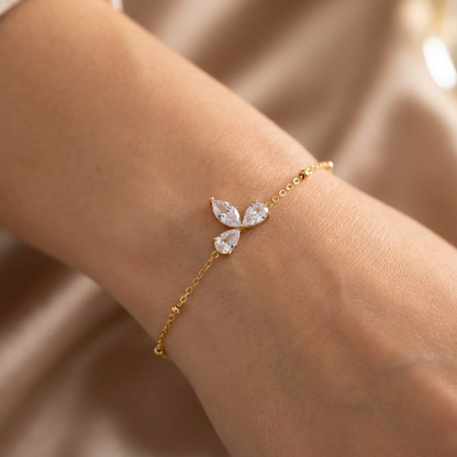 Crystal Leaf Gold Chain Bracelet
