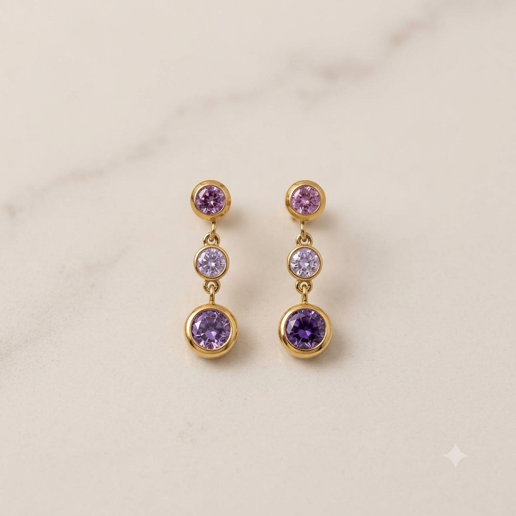 Trio Bezel Drop Earrings