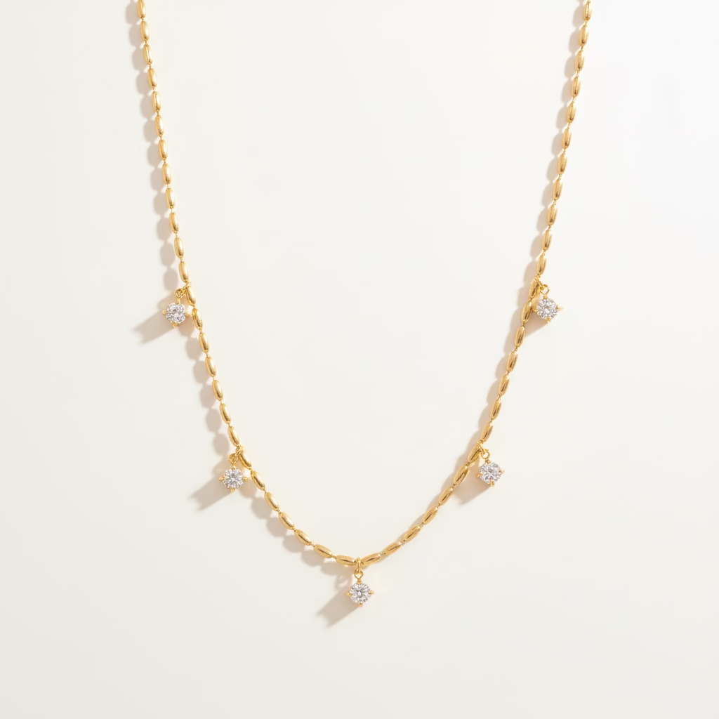 Aesthla Gold Crystal Charm Necklace for Women