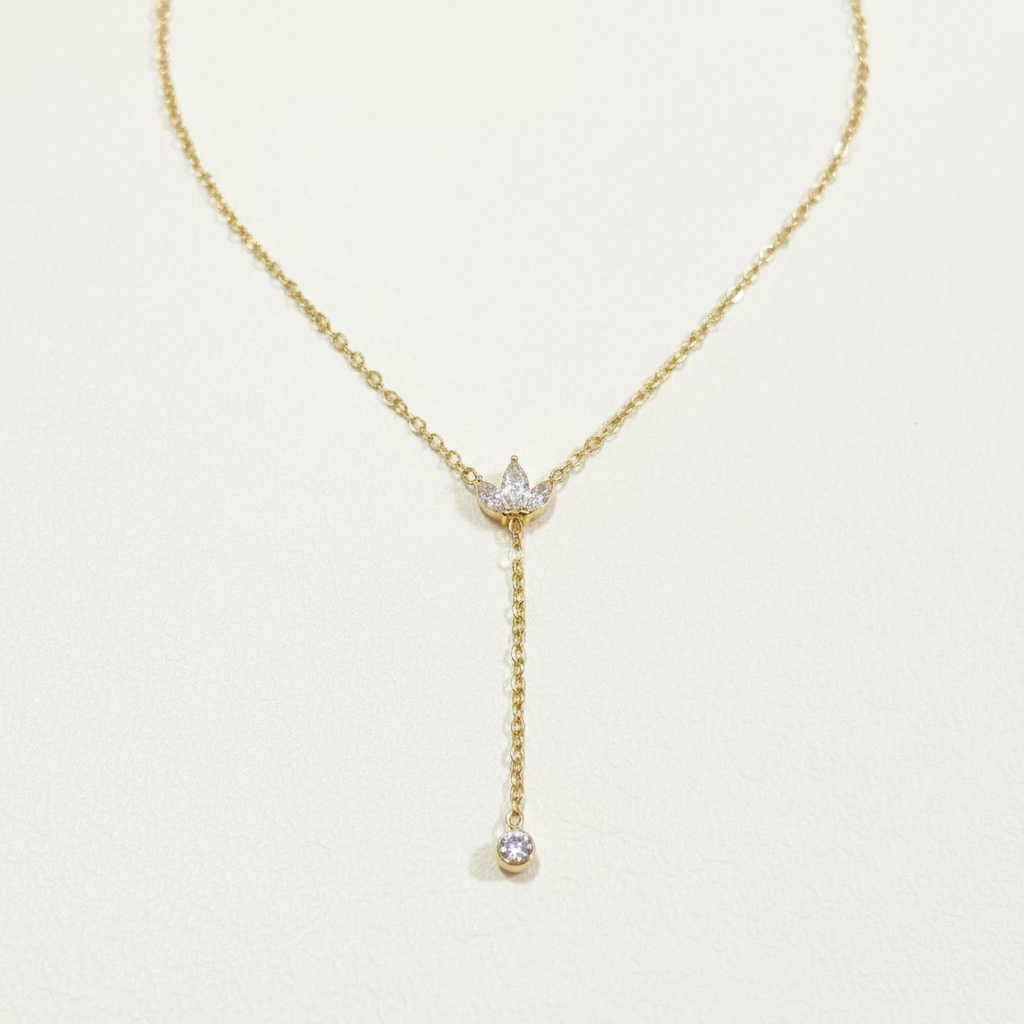 Floral Leaf Charm Y Necklace