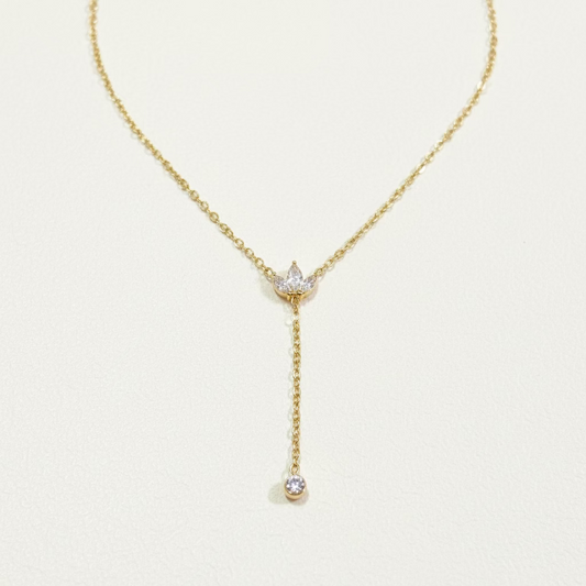 Floral Leaf Charm Y Necklace