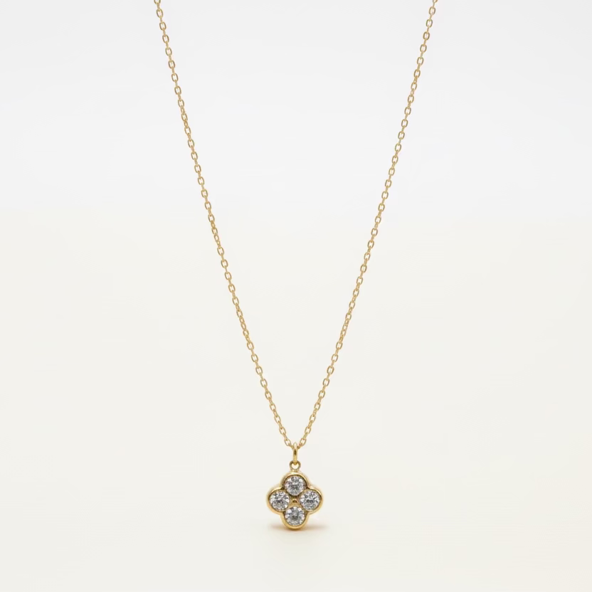 Crystal Flower Charm Gold Necklace