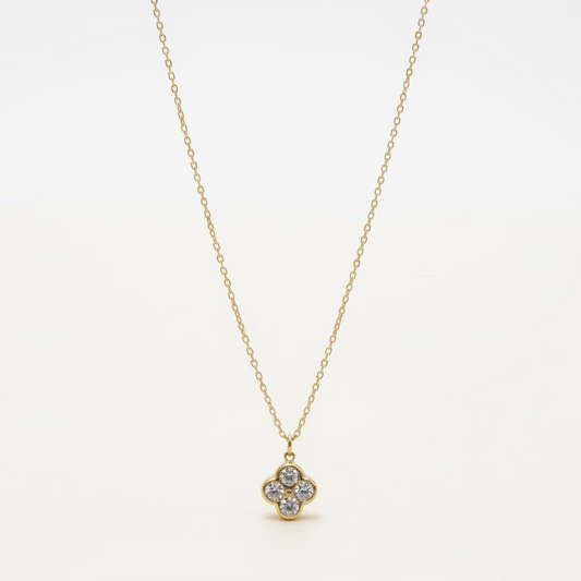 Crystal Flower Charm Gold Necklace
