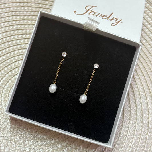 Dainty Pearl Dangle Stud Earrings