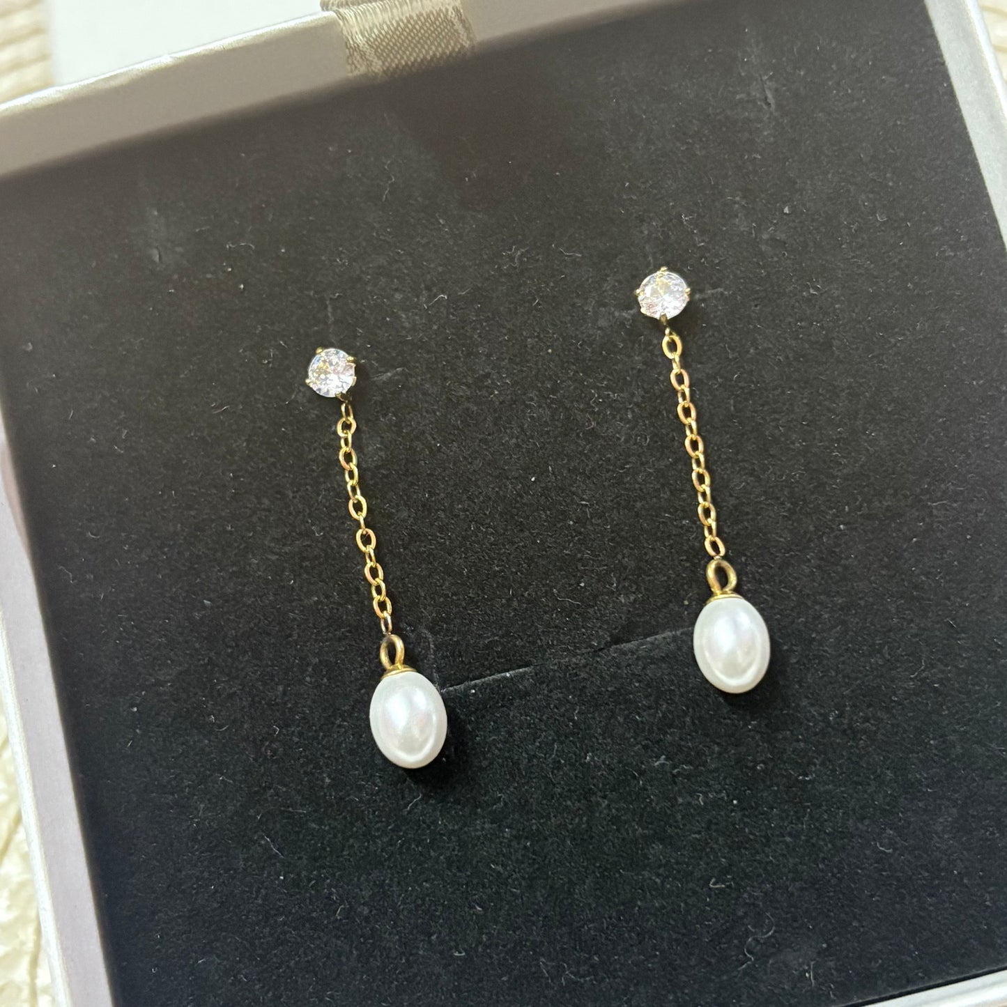 Dainty Pearl Dangle Stud Earrings