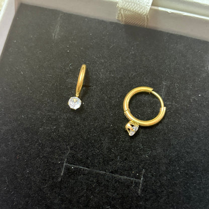 Elegant Solitaire Charm Hoops