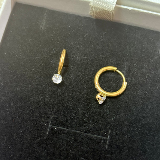 Elegant Solitaire Charm Hoops