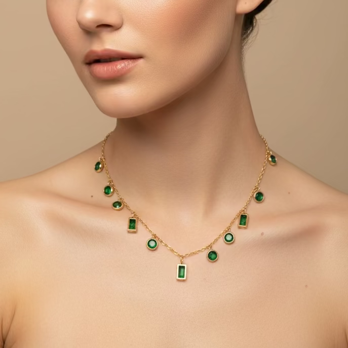 Bezel Set Green Crystal Necklace