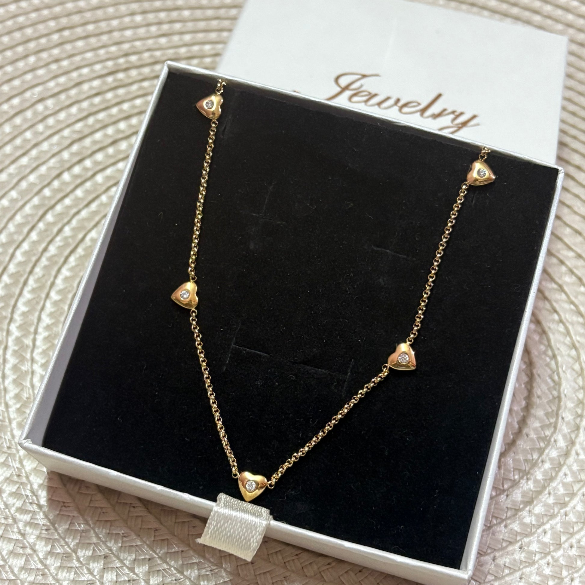 Delicate Gold Multi-Heart Crystal Necklace