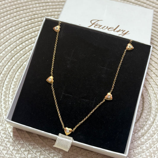 Delicate Gold Multi-Heart Crystal Necklace