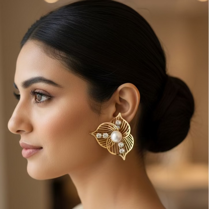 Pearl Leaf Stud Earrings