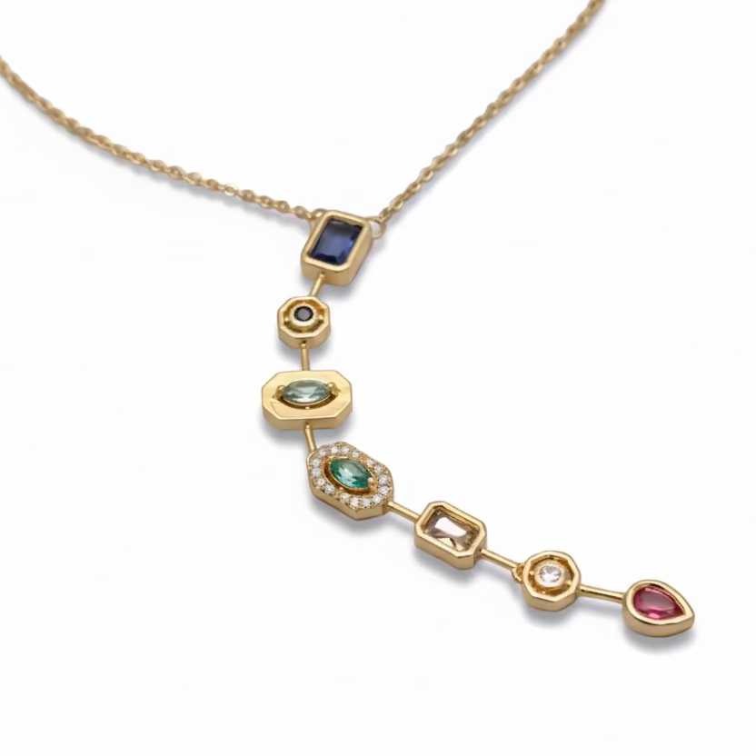 Dainty Multi Gem Vertical Necklace