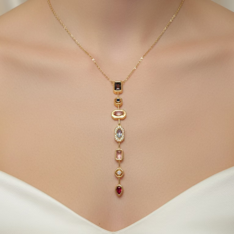 Dainty Multi Gem Vertical Necklace