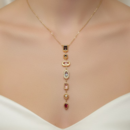 Dainty Multi Gem Vertical Necklace