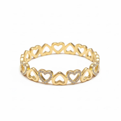 Gold heart-shaped bracelet with crystal accents, anti-tarnish jewelry for women