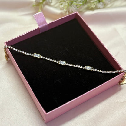 Crystal Line Silver Chain Bracelet