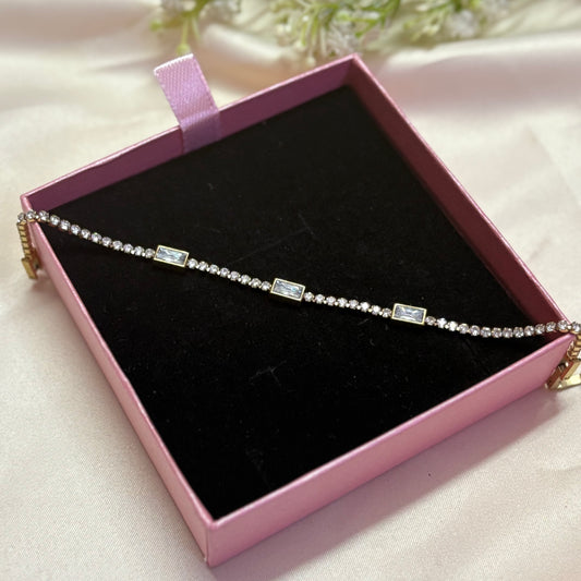 Crystal Line Silver Chain Bracelet