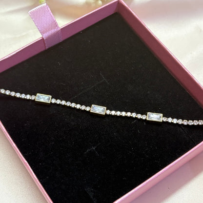 Crystal Line Silver Chain Bracelet