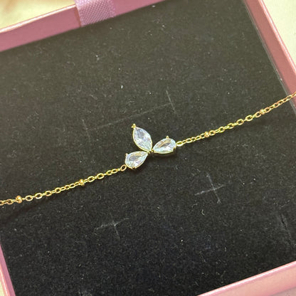 Crystal Leaf Gold Chain Bracelet