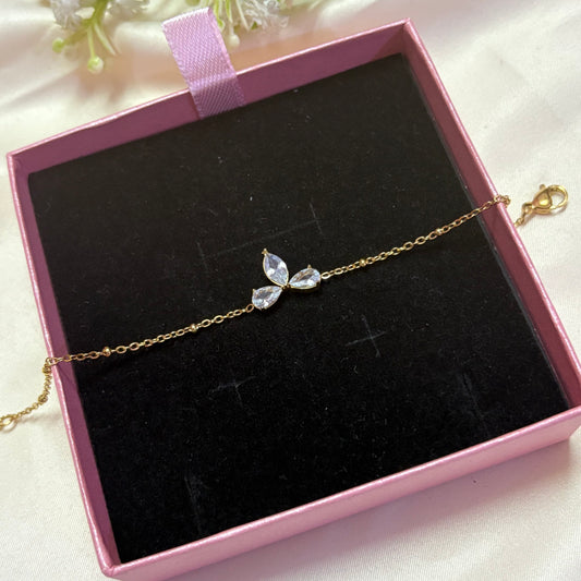 Crystal Leaf Gold Chain Bracelet