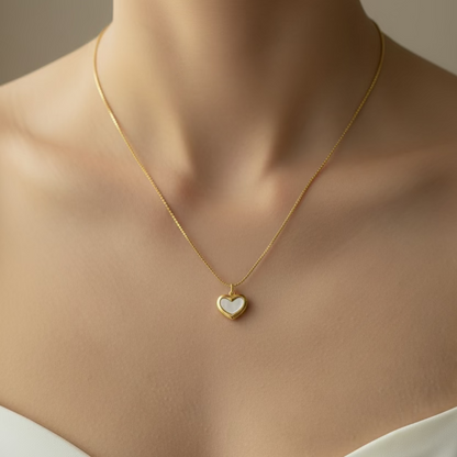 Gold heart pendant necklace on woman, anti-tarnish jewelry, minimalist style