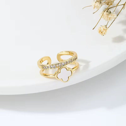 Gold Plated White Pattern Ring