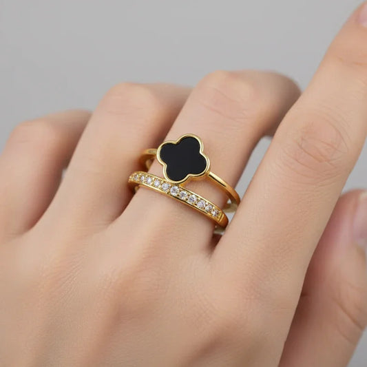 Black Floral Ring - Anti-Tarnish Jewelry - Aesthla