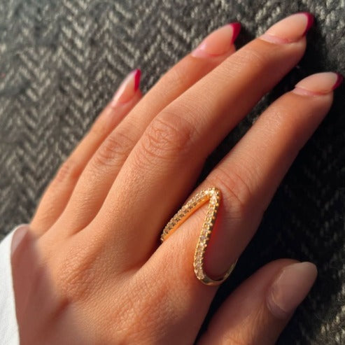V Shaped Studded Ring