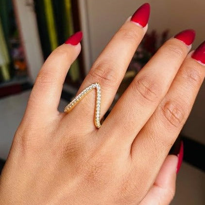 V Shaped Studded Ring