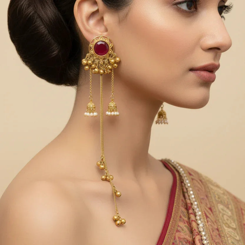 Ruby Stone Long Earrings