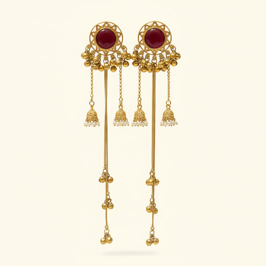 Ruby Stone Long Earrings - Anti-Tarnish Jewelry - Aesthla