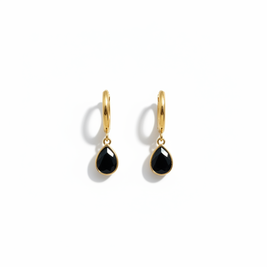 Black Teardrop Hoop Earrings - Natural Shine with Shadow