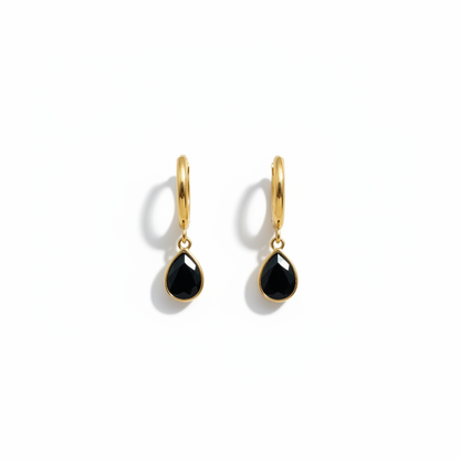Black Teardrop Hoop Earrings - Natural Shine with Shadow