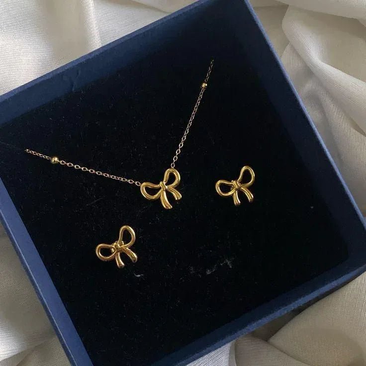 Bow Earrings Necklace Set - Aesthla