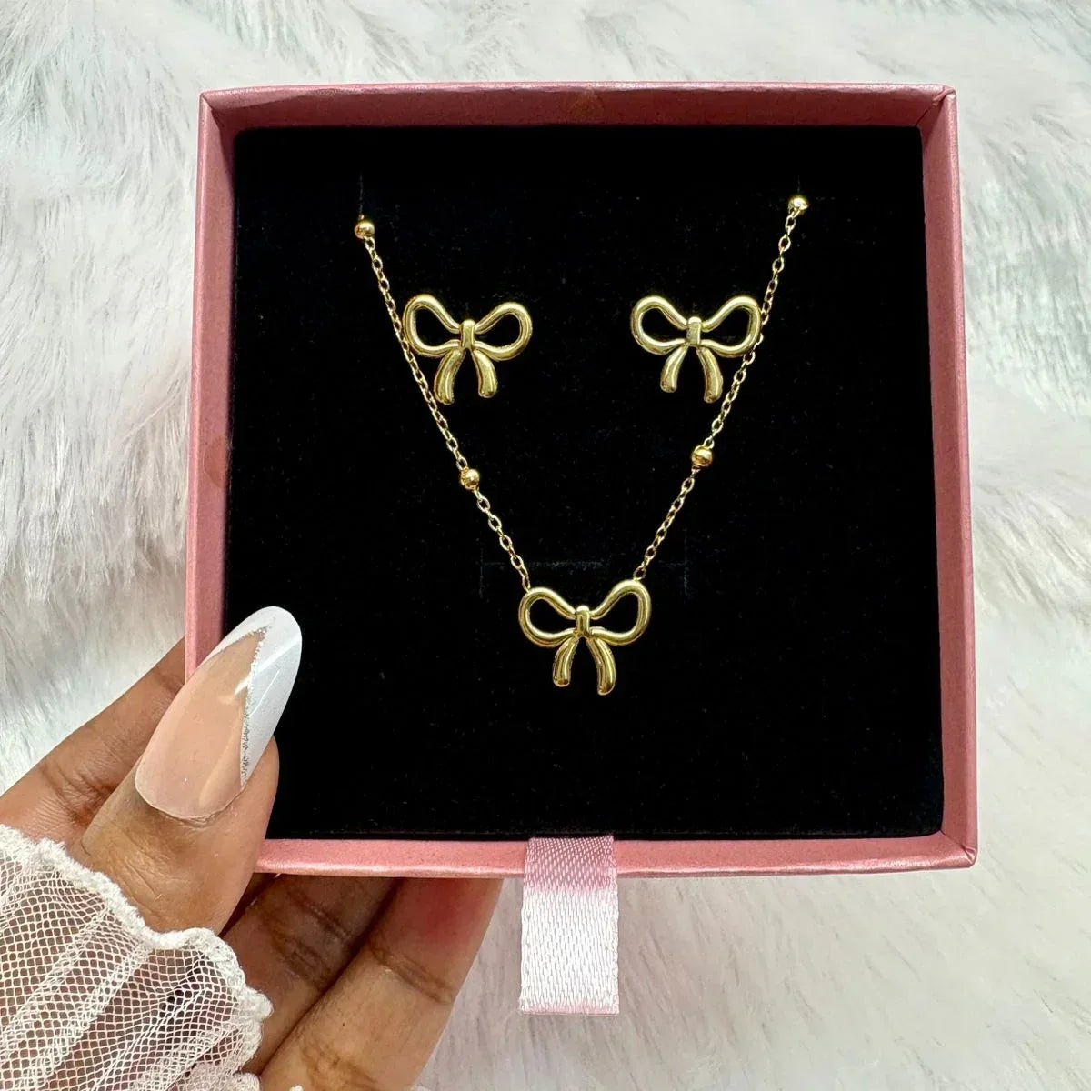 Bow Earrings Necklace Set - Aesthla