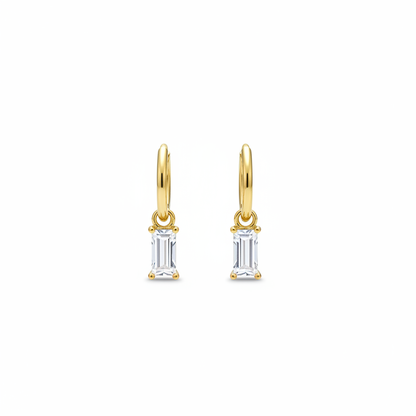 Clear Baguette Hoop Earrings - White Background