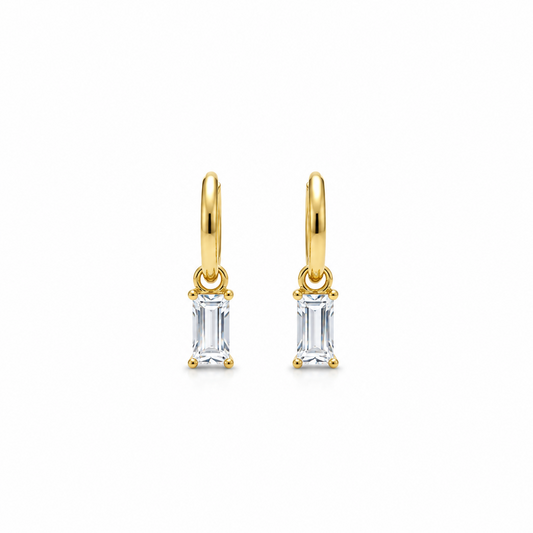 Clear Baguette Hoop Earrings - White Background