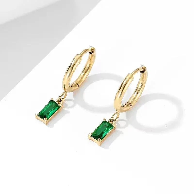 Emerald Drop Hoop Earrings - EaringsAesthla