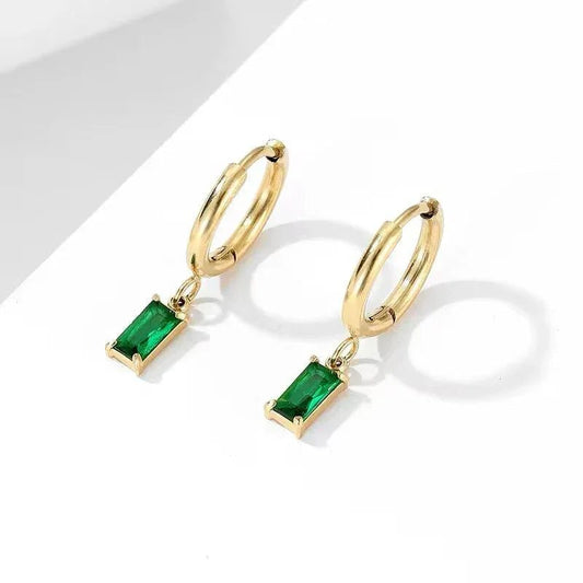 Emerald Drop Hoop Earrings - EaringsAesthla