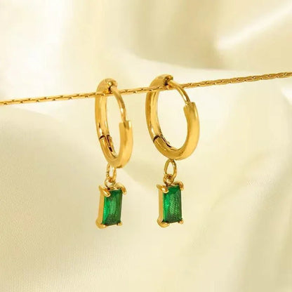 Emerald Drop Hoop Earrings - EaringsAesthla
