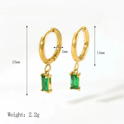 Emerald Drop Hoop Earrings - EaringsAesthla