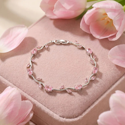 Silver Pink Studded Tulip Bracelet