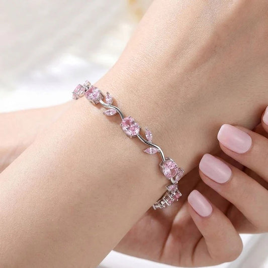 Silver Pink Studded Tulip Bracelet