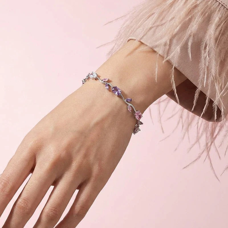 Silver Pink and Purple Tulip Bracelet