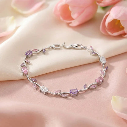 Silver Pink and Purple Tulip Bracelet